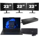 Lenovo ThinkPad X1C - Intel Core i5-6e Generatie - 14 inch - 8GB RAM - 256GB SSD - Windows 11 Home + 3x 22 inch Monitor Zichtbaar gebruikt
