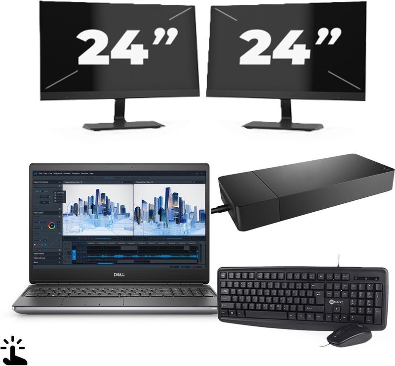 Dell Precision 7560 - Intel Core i7-11e Generatie - 15 inch - Touch - 16GB RAM - 256GB SSD - Windows 11 Home + 2x 24 inch Monitor Zichtbaar gebruikt