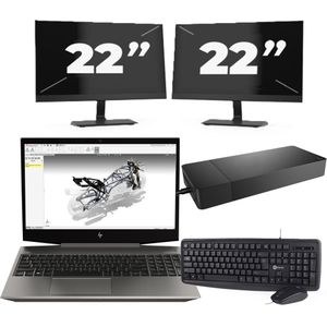 HP ZBook 15v G5 - Intel Core i7-9e Generatie - 15 inch - 16GB RAM - 256GB SSD - Windows 11 Home + 2x 22 inch Monitor Nette Staat