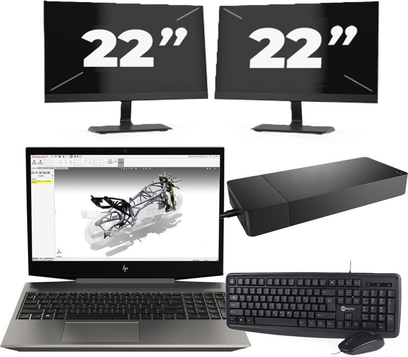 HP ZBook 15v G5 - Intel Core i7-9e Generatie - 15 inch - 16GB RAM - 256GB SSD - Windows 11 Home + 2x 22 inch Monitor Nette Staat