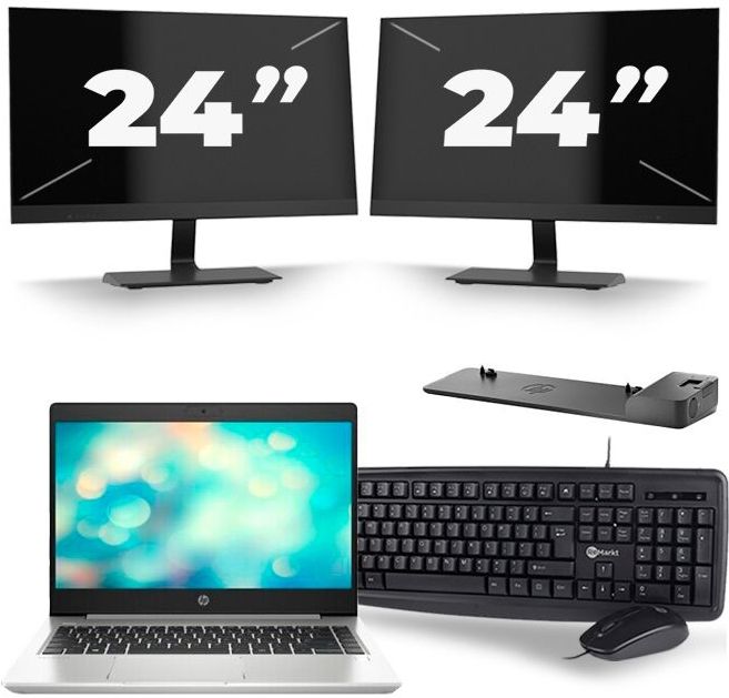 HP ProBook 440 G7 - Intel Core i7-10e Generatie - 14 inch - 8GB RAM - 512GB SSD - Windows 11 + 2x 24 inch Monitor Nette Staat