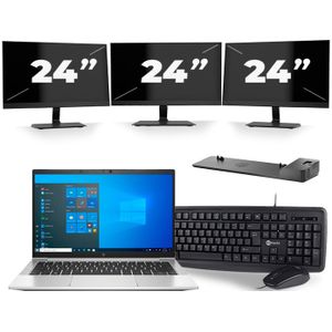 HP EliteBook 830 G8 - Intel Core i5-11e Generatie - 13 inch - 16GB RAM - 256GB SSD - Windows 11 + 3x 24 inch Monitor Zichtbaar gebruikt