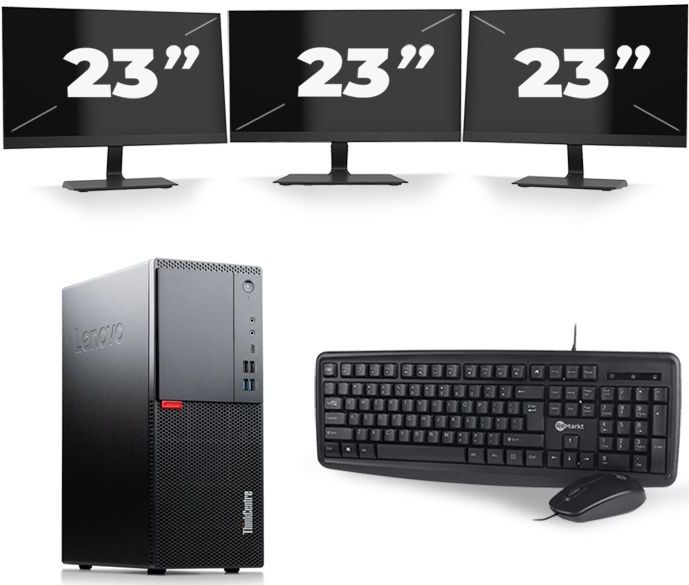 Lenovo ThinkCentre M720t Tower - Intel Core i7-8e Generatie - 16GB RAM - 512GB SSD - Windows 11 + 3x 23 inch Monitor Nette Staat