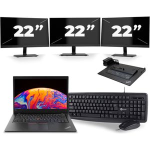 Lenovo ThinkPad L480 - Intel Core i3-8e Generatie - 14 inch - 8GB RAM - 256GB SSD - Windows 11 + 3x 22 inch Monitor Zichtbare schade