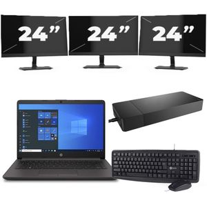 HP 240 G8 - Intel Core i3-10e Generatie - 14 inch - 16GB RAM - 256GB SSD - Windows 11 Home + 3x 24 inch Monitor Zichtbaar gebruikt