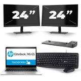 HP EliteBook 745 G5 - AMD Ryzen 7 2700U - 14 inch - 16GB RAM - 512GB SSD - Windows 10 + 2x 24 inch Monitor Zichtbaar gebruikt