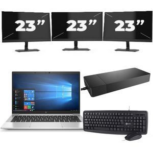 HP EliteBook 835 G7 - AMD Ryzen 3 Pro 4450U - 13 inch - 16GB RAM - 256GB SSD - Windows 10 Home + 3x 23 inch Monitor Zichtbare schade