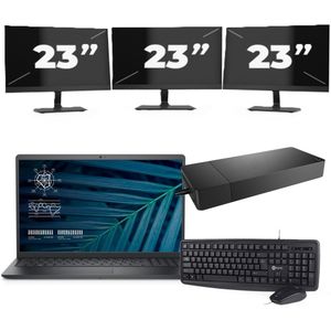 Dell Vostro 15 3510 - Intel Core i5-11e Generatie - 15 inch - 16GB RAM - 256GB SSD - Windows 11 Home + 3x 23 inch Monitor Nette Staat