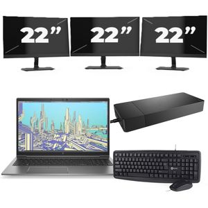 HP ZBook Firefly 15 G8 - Intel Core i7-11e Generatie - 15 inch - 16GB RAM - 256GB SSD - Windows 11 Home + 3x 22 inch Monitor Nette Staat