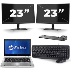 HP EliteBook 8470p - Intel Core i5-3e Generatie - 14 inch - 8GB RAM - 256GB SSD - Windows 10 + 2x 23 inch Monitor Nette Staat