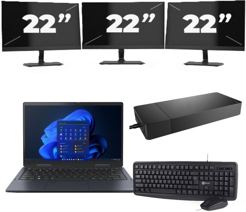 Toshiba Portege X30W-J-10C - Intel Core i5-11e Generatie - 13 inch - 16GB RAM - 256GB SSD - Windows 11 Home + 3x 22 inch Monitor Zichtbaar gebruikt