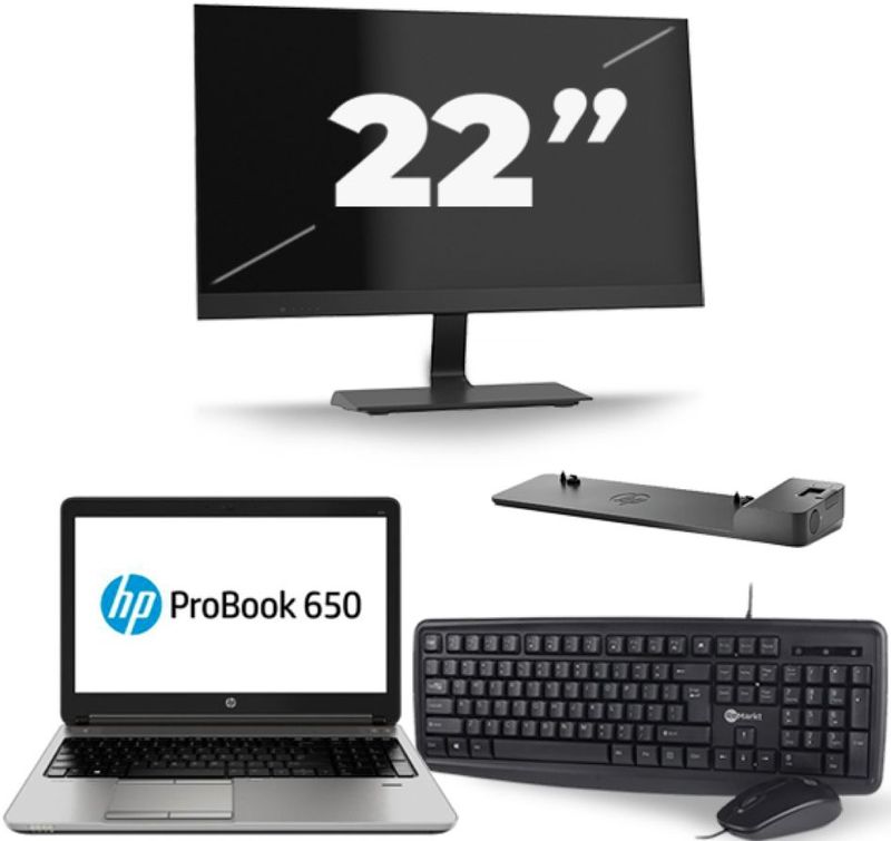 HP ProBook 650 G3 - Intel Core i7-7e Generatie - 15 inch - 16GB RAM - 256GB SSD - Windows 11 + 1x 22 inch Monitor Zichtbaar gebruikt