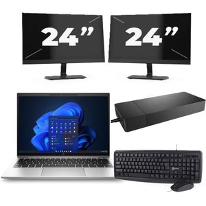 HP EliteBook 830 G9 - Intel Core i7-12e Generatie - 13 inch - 16GB RAM - 256GB SSD - Windows 11 Home + 2x 24 inch Monitor Zichtbaar gebruikt