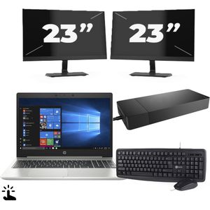 HP ProBook 445 G7 - AMD Ryzen 5 4500U - 14 inch - Touch - 16GB RAM - 256GB SSD - Windows 11 Home + 2x 23 inch Monitor Nette Staat