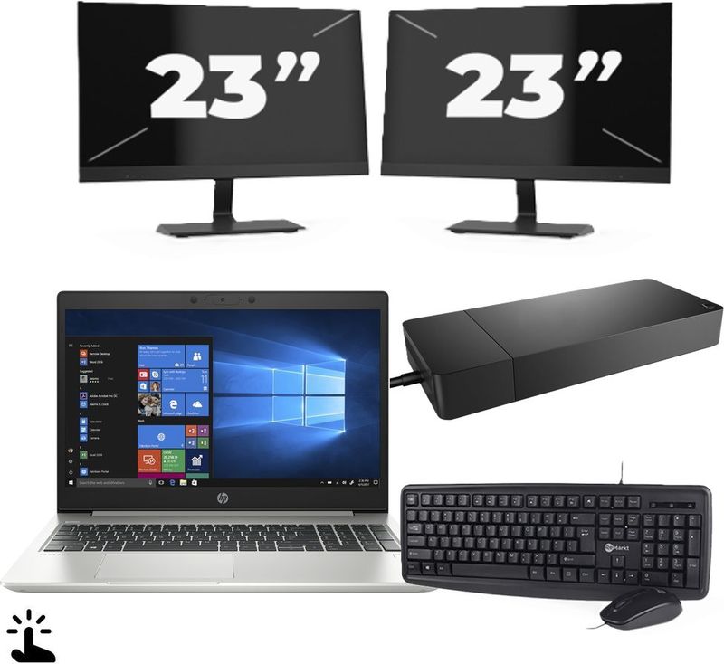 HP ProBook 445 G7 - AMD Ryzen 5 4500U - 14 inch - Touch - 16GB RAM - 256GB SSD - Windows 11 Home + 2x 23 inch Monitor Nette Staat