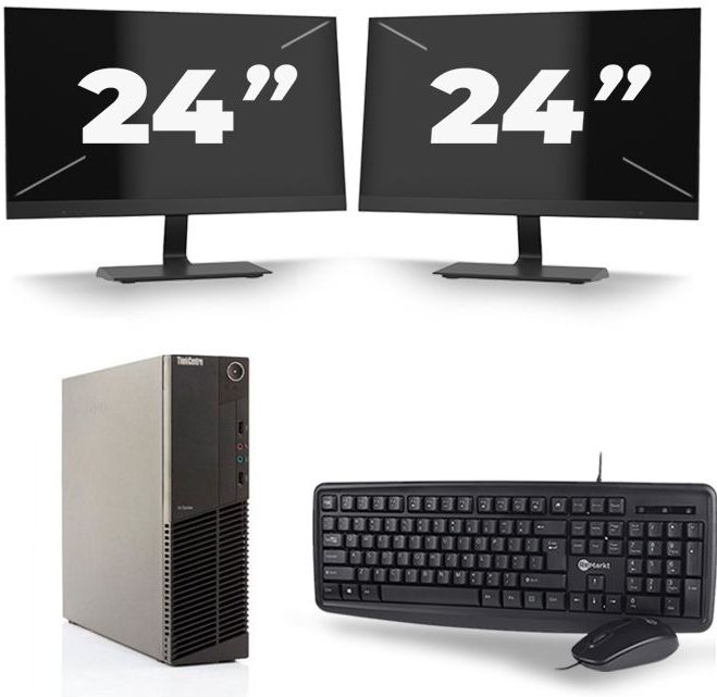 Lenovo ThinkCentre M82 SFF - Intel Core i7-3e Generatie - 16GB RAM - 512GB SSD - Windows 10 + 2x 24 inch Monitor Nette Staat