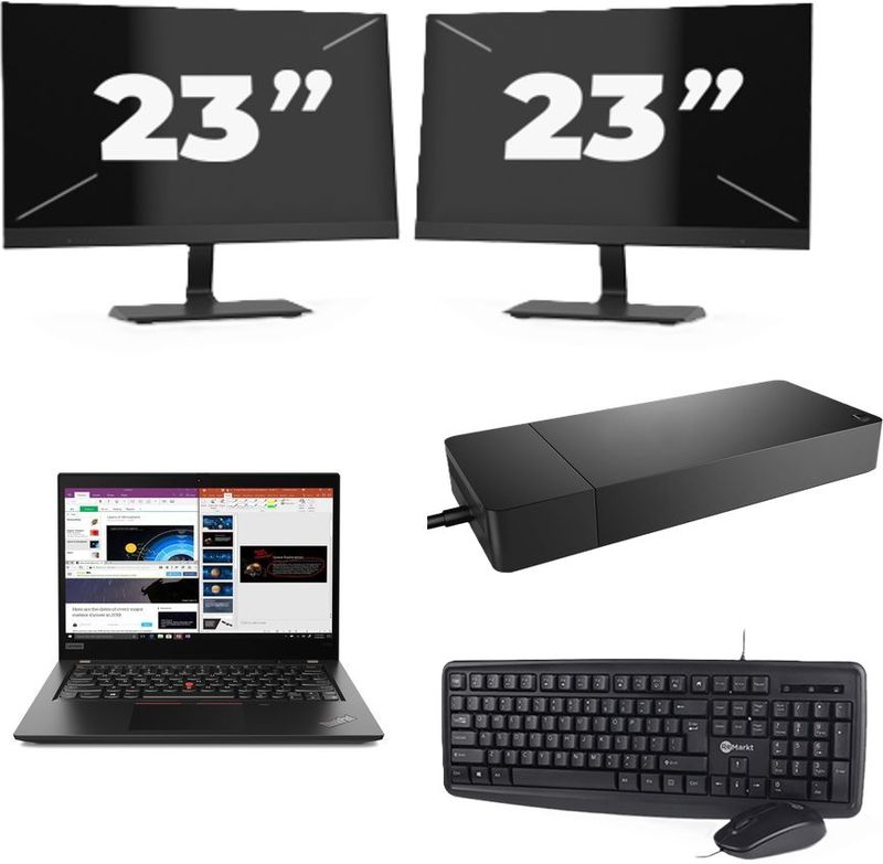 Lenovo ThinkPad X395 - AMD Ryzen 5 PRO 3500U - 13 inch - 8GB RAM - 256GB SSD - Windows 11 Home + 2x 23 inch Monitor Zichtbaar gebruikt