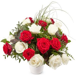 Bloemen - Boeket  Rozen Rood-Wit (Groot)