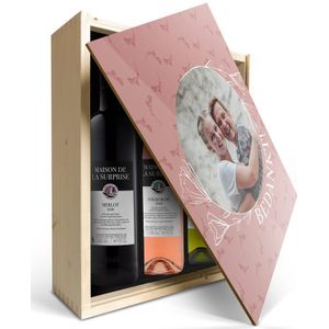 Wijnpakket in bedrukte kist - Maison de la Surprise - Merlot, Syrah en Sauvignon Blanc