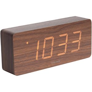 Wekker Tube - Donker Hout fineer, Wit LED - 21x9x4,5cm