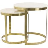 Ronde Salontafel Perlato - Marmer Wit/Antiek Brons - Set/2 - Ø49+Ø41 cm