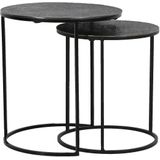 Bijzettafel RENGO - relief antiek lood - set van 2