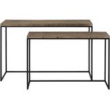 Sidetable CAMASCA- Zwart Metaal En Hout Stoer - set van 2