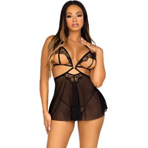 Leg Avenue 2-Delige Mesh Babydoll - Zwart