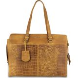 Burkely Dames Leren Laptoptas 15 6 inch Croco Cody Oker Geel