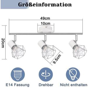 ZMH LED Deckenstrahler 3 Flammig Deckenspots - Weiß/Schwarz Retro Deckenlampe 350°, Einfache Installation, ohne Leuchtmittel, ∅49CM Deckenleuchte für Wohnzimmer Schlafzimmer