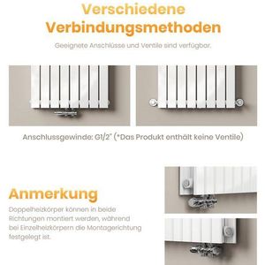 EMKE Heizkörper Einlagig Flach Horizontal Design Paneelheizkörper Höhe: 63cm, Seitenanschluss Weiß