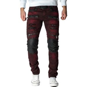 Cipo & Baxx Bikerjeans Herren Hose BA-CD481 Bordeaux W33/L36 (1-tlg) mit Kunstleder Bereichen und Nieten