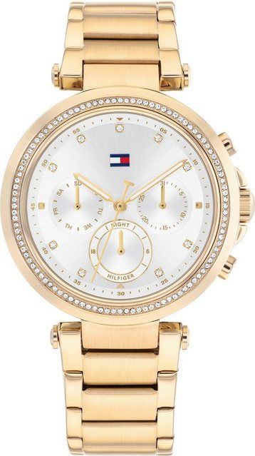Tommy Hilfiger Multifunktionsuhr EMILY 1782703, Quarzuhr, Armbanduhr, Damen, Datum, Glaskristalle, Edelstahlarmband