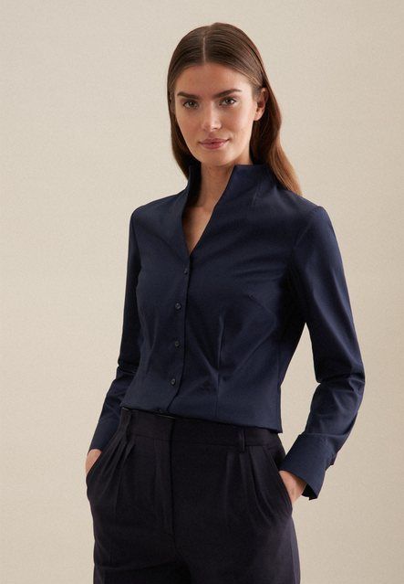 seidensticker Klassische Bluse Schwarze Rose Langarm Kragen Uni