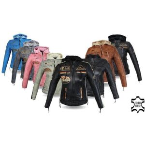 Alpha Speeds Motorradjacke - /Freizeit Damen Lammlederjacke Bikerjacke Highway 11 (mit einer abnehmbaren Kapuze) aus weichem Lammleder, inklusive einsetzbarer Protektoren