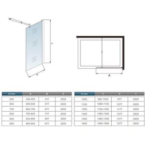 duschspa Duschwand Duschwand Walk in Dusche Duschtrennwand Glaswand 8mm Nano Glas 200cm, Einscheinbensicherheitsglas, Sicherheitsglas, (Set), Nano Glas