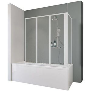 Schulte Badewannenfaltwand Well, Kunstglas, 129x140 cm, 3 tlg + Festelement, Tropfen Dekor, Weiß