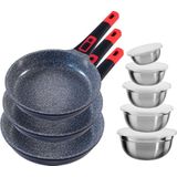 KING Pfannen-Set Click-Grip, Aluminiumguss (Set, 13-tlg., 3 Pfannen, 5 Schüsseln inkl. Deckel), abnehmbarer Griff, Induktion,Keramikbeschichtung»Fusion TI«
