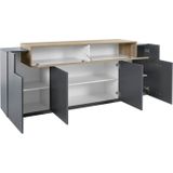 INOSIGN Sideboard Coro, Kommode, Schrank, Kredenz, grifflos mit Einlegeböden, 1 klappe,4 Türen, Doppeltiefe, B/T/H 200x45x85,6cm