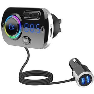 OKWISH KFZ Bluetooth 5.0 FM Transmitter Adapter Auto Radio Zigarettenanzünder KFZ-Transmitter Zigarettenanzünder zu Standard-USB, 110 cm, 7 Farblicht 2 USB-Anschlüsse 5V QC3.0/2.4A Siri Voice Freisprechen usw