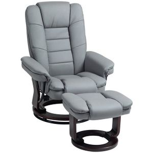 HOMCOM Relaxsessel mit Hocker 360°Drehbarer Fernsehsessel mit Liegefunktion (TV-Sessel, 1-St., Ruhesessel), bis 130 kg belastbar für Wohnzimmer Kunstleder, Grau