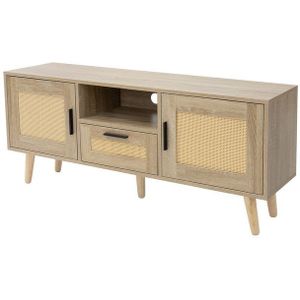 ML-DESIGN Lowboard Fernsehschrank TV-Kommode TV Board für Wohnzimmer Fernseher Möbel, TV-Schrank Rattan-Look bis 55 Zoll MDF / Rattan Eiche