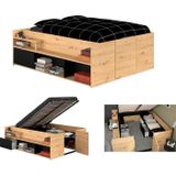 Parisot Stauraumbett Travel, maximaler Stauraum, wie ein begehbarer Kleiderschrank, Ablageflächen, hydraulischer Bettkasten mit Regalen, Schublade, Tür