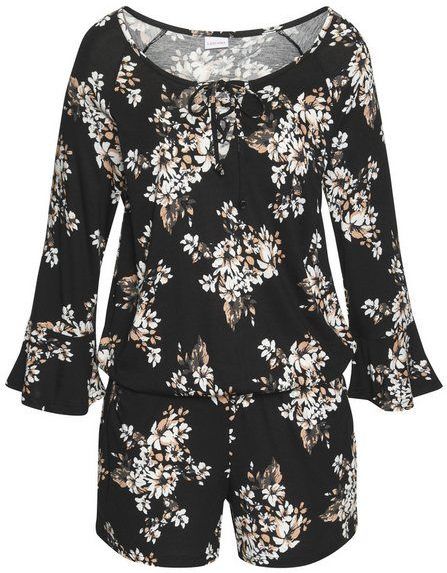 LASCANA Overall mit Volant am 3/4-Arm, kurzer Jumpsuit mit Blumenprint