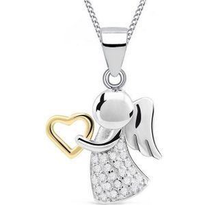 Goldene Hufeisen Kette mit Anhänger Schutzengel Herz Zirkonia Halskette 925 Sterling Silber Damen Mädchen (2-tlg, inkl. Etui), Rhodiniert, Schmuck Geschenk, mit Zirkonia Steine