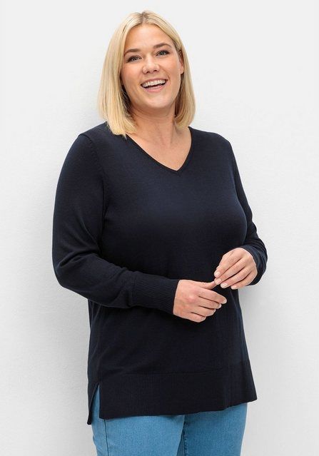 Sheego V-Ausschnitt-Pullover Große Größen aus leichtem Feinstrick