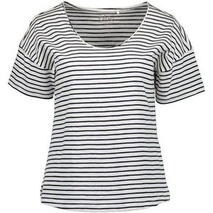 Blue Seven T-Shirt Damen Kurzarm-Shirt Streifen V-Ausschnitt Überschnittene Schultern