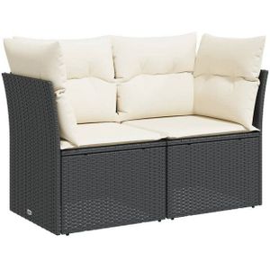 vidaXL Loungesofa Gartensofa mit Kissen 2-Sitzer Schwarz Poly Rattan, 1 Teile