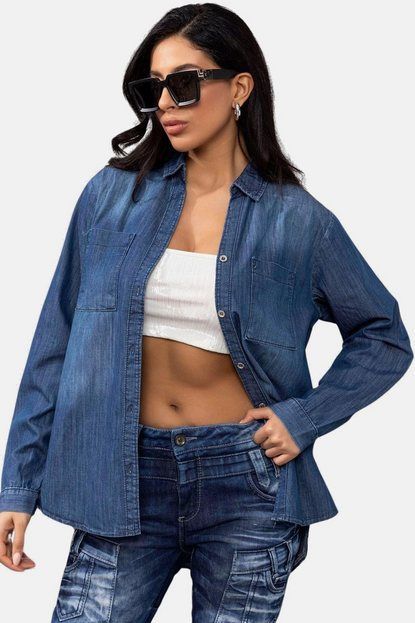 Cipo & Baxx Jeansbluse Jeansbluse mit Brusttaschen, WH134