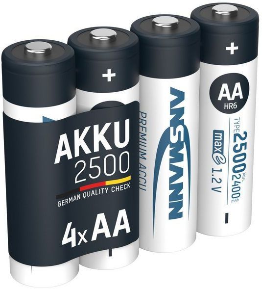 ANSMANN AG Akku AA 2500mAh Mignon NiMH 1,2V - 1000x wiederaufladbar (4 Stück) Akku 2500 mAh (1.2 V)